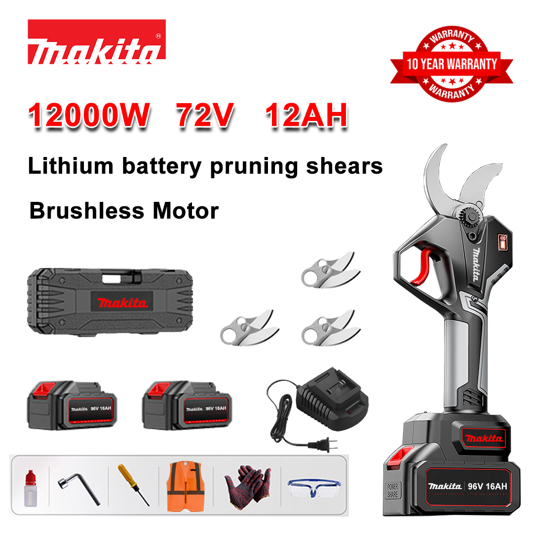 Tesoura de poda com bateria de lítio sem escovas de 12000 W + bateria de 78 V e 12 Ah * 2 + lâmina de liga sk9 * 3 + carregador + visor de energia LED + caixa de ferramentas + óleo lubrificante + óculos de proteção + 10 anos de garantia