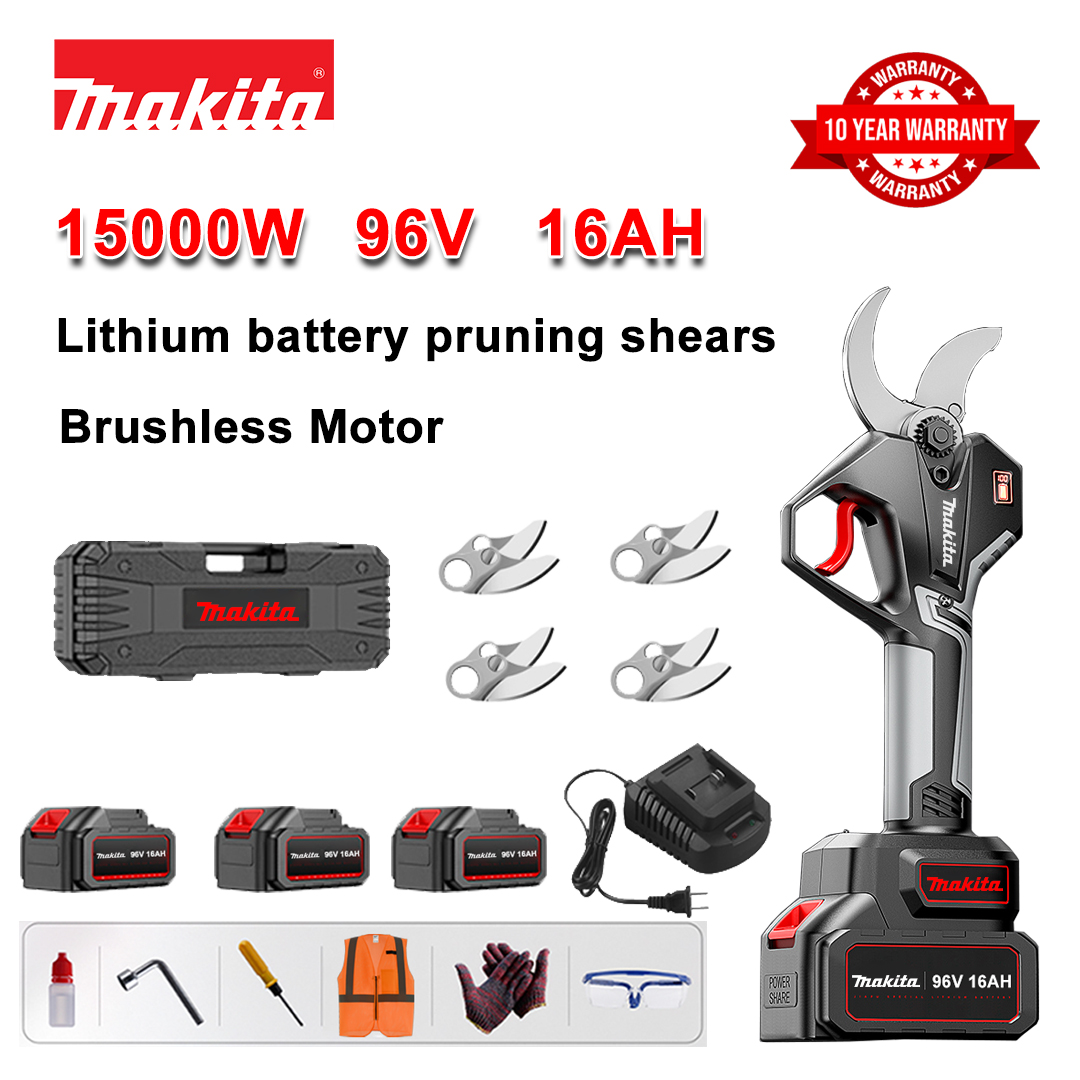 Tesoura de poda com bateria de lítio sem escovas de 15000 W + bateria de 96 V e 16 Ah * 3 + lâmina de liga sk9 * 4 + carregador + visor de energia LED + caixa de ferramentas + óleo lubrificante + óculos de proteção + 10 anos de garantia